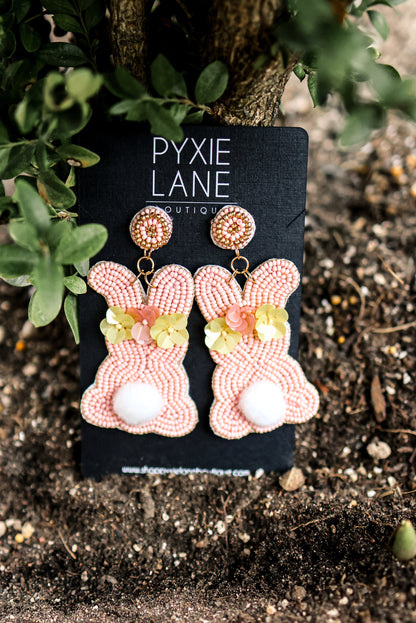 Beaded Bunny + Flower Earrings