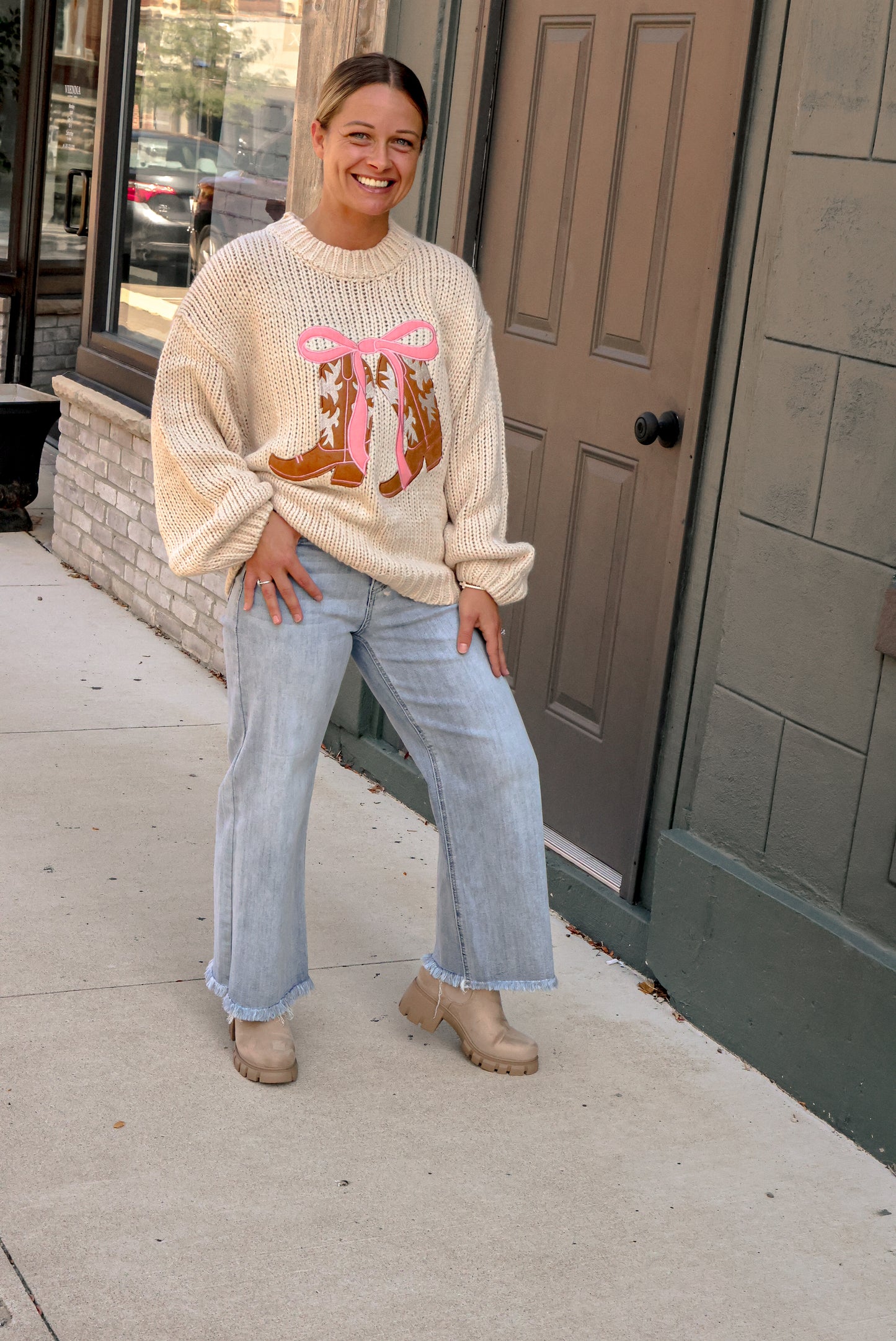 Boots + Bows Knit Sweater