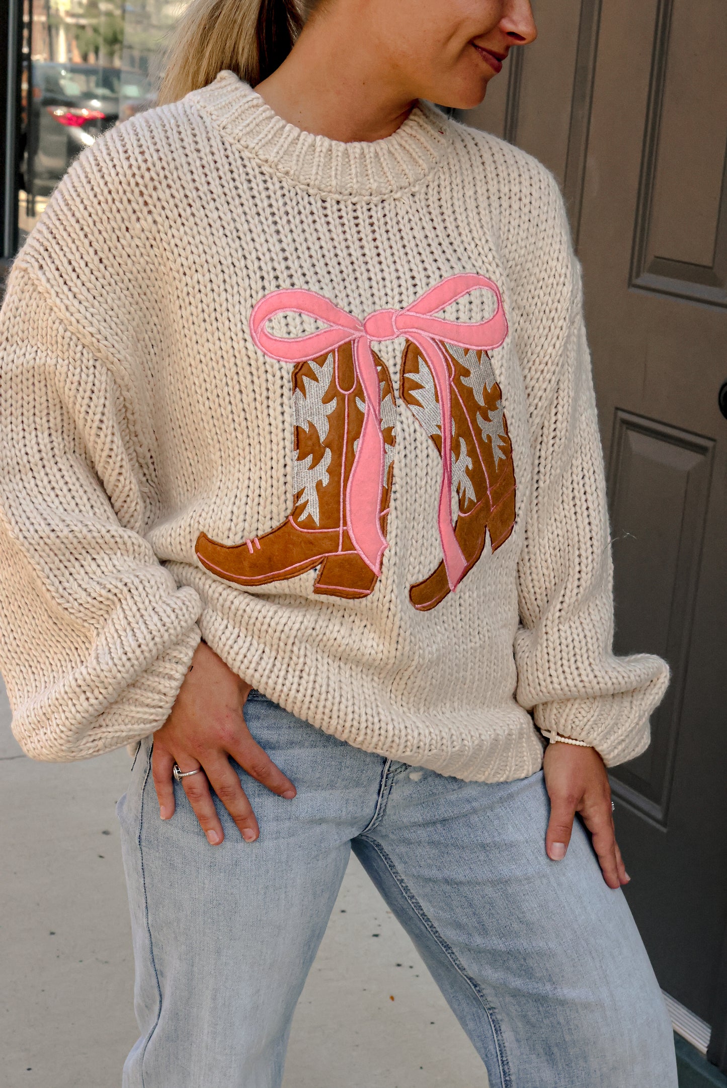 Boots + Bows Knit Sweater