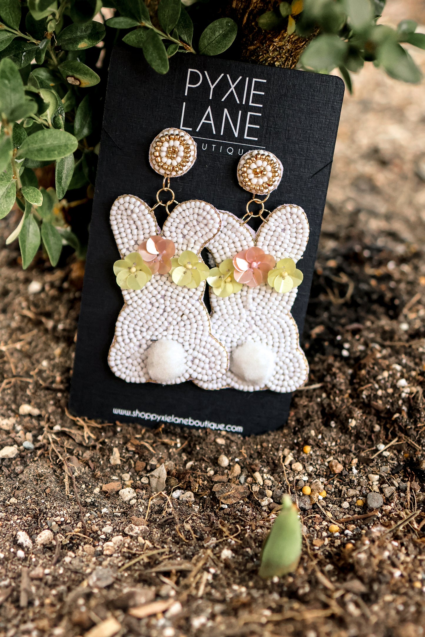 Beaded Bunny + Flower Earrings