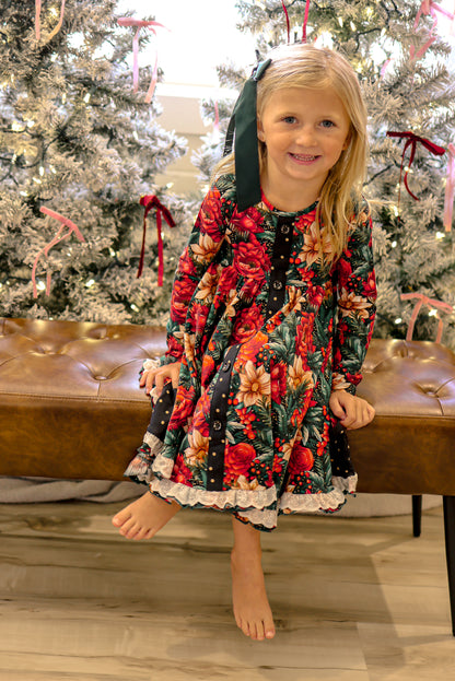 Gloria Floral Button Christmas Dress