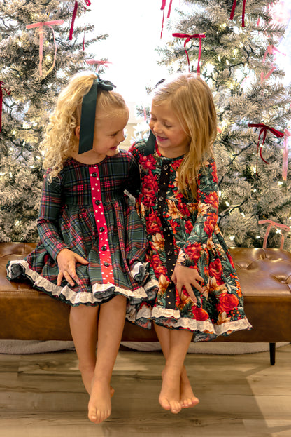 Gloria Floral Button Christmas Dress