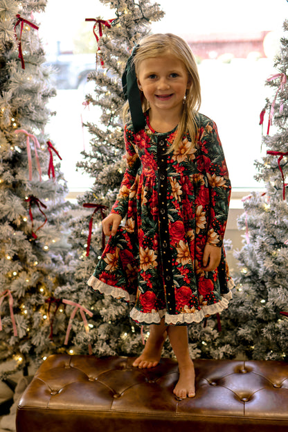 Gloria Floral Button Christmas Dress