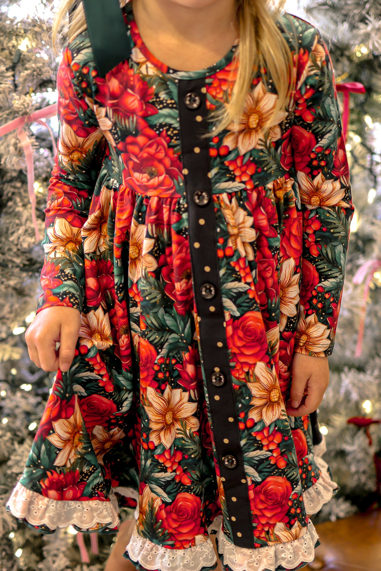 Gloria Floral Button Christmas Dress